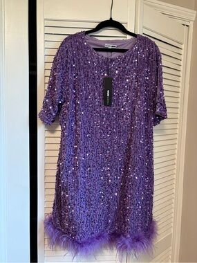 NWT Fashion Nova Lavender Sequin T-Shirt Mini Dress